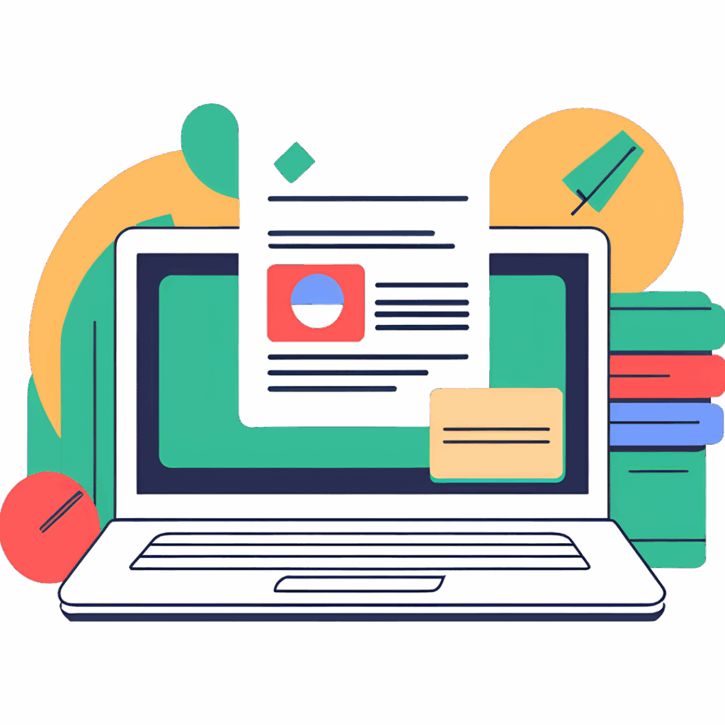 Laptop z dokumentem tekstowym, symbolizujacy pisanie pracy dyplomowej online