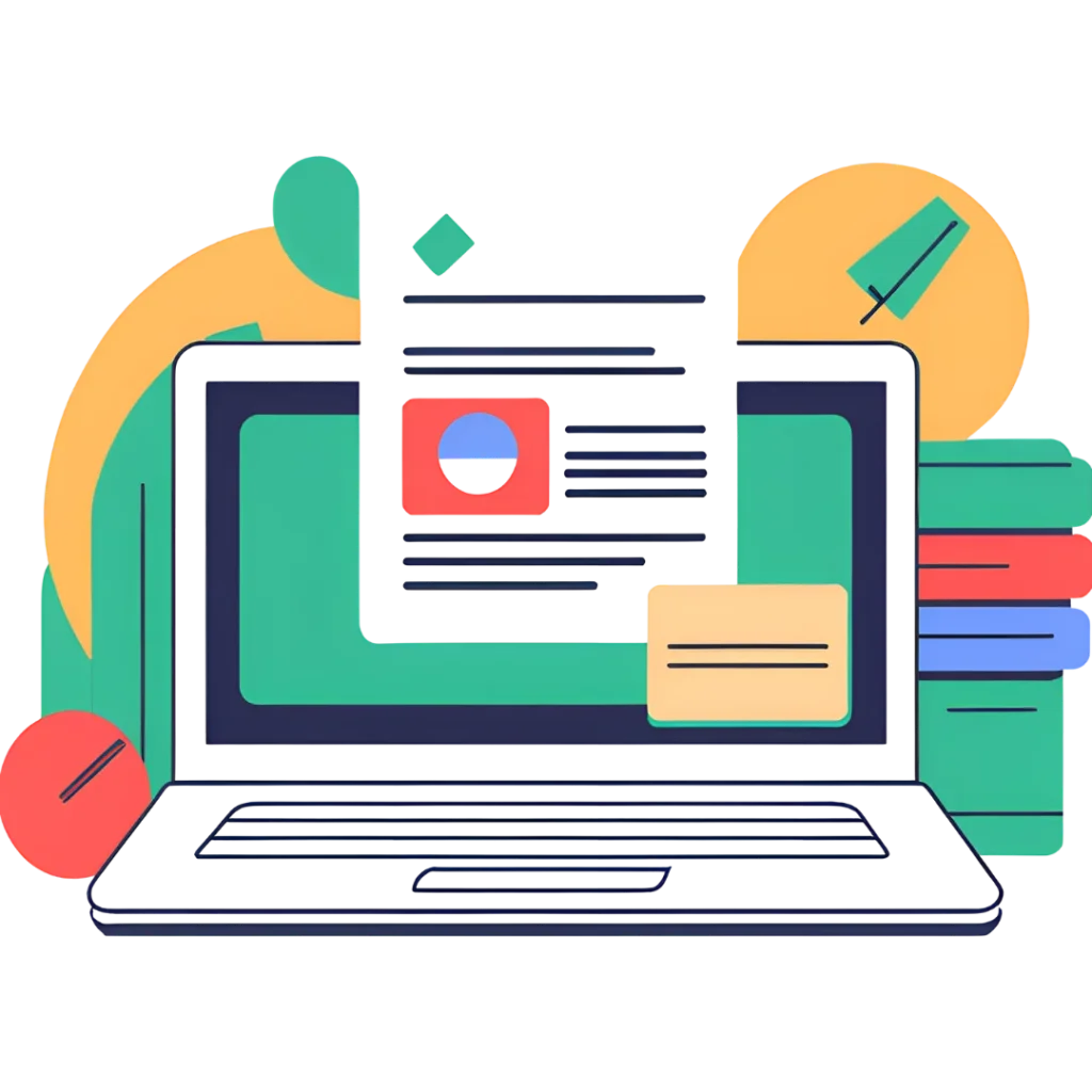 Laptop z dokumentem tekstowym, symbolizujacy pisanie pracy dyplomowej online Laptop z dokumentem tekstowym, symbolizujacy pisanie pracy dyplomowej online