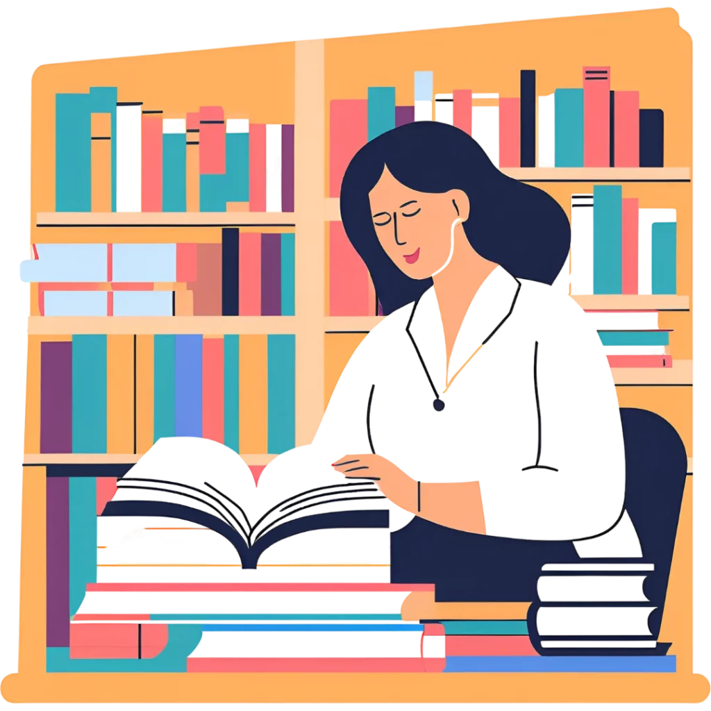 Nowoczesne metody nauki - ilustracja osoby korzystajacej z materialow w bibliotece Nowoczesne metody nauki - ilustracja osoby korzystajacej z materialow w bibliotece